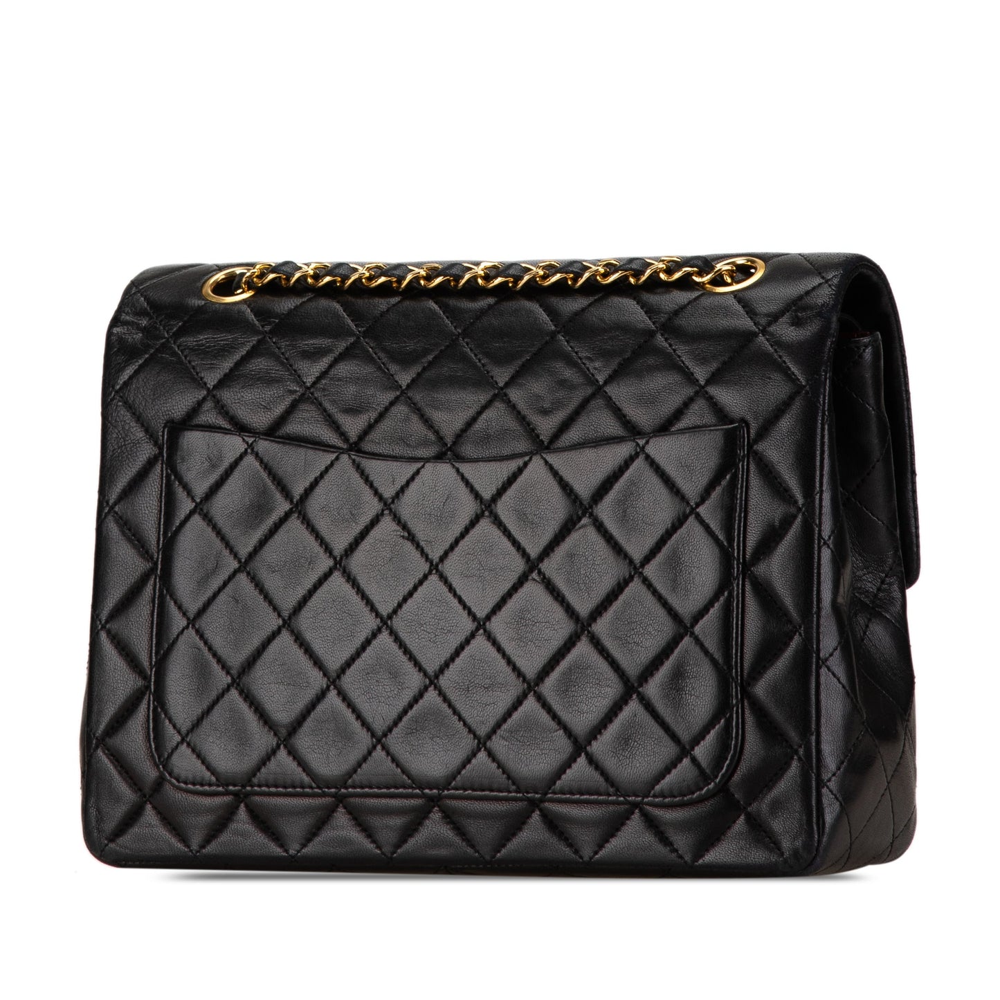 Black Chanel Medium Tall Classic Lambskin Double Flap Shoulder Bag