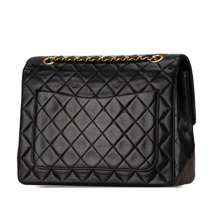 Black Chanel Medium Tall Classic Lambskin Double Flap Shoulder Bag