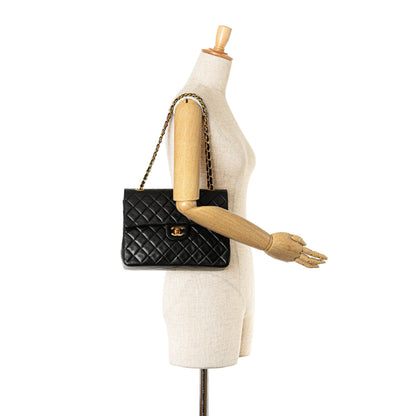 Black Chanel Medium Tall Classic Lambskin Double Flap Shoulder Bag
