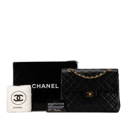 Black Chanel Medium Tall Classic Lambskin Double Flap Shoulder Bag