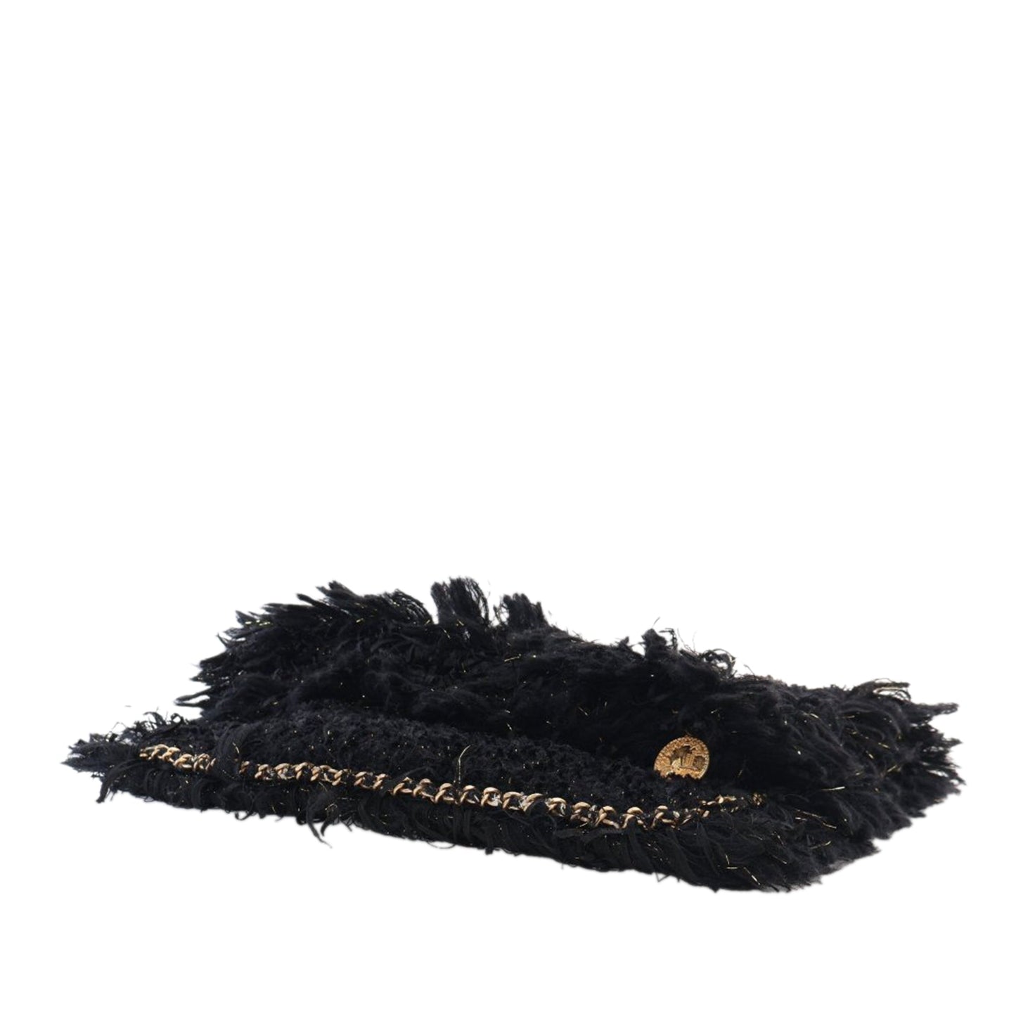 Black Chanel Tweed Fringe Paris Cosmopolite Clutch