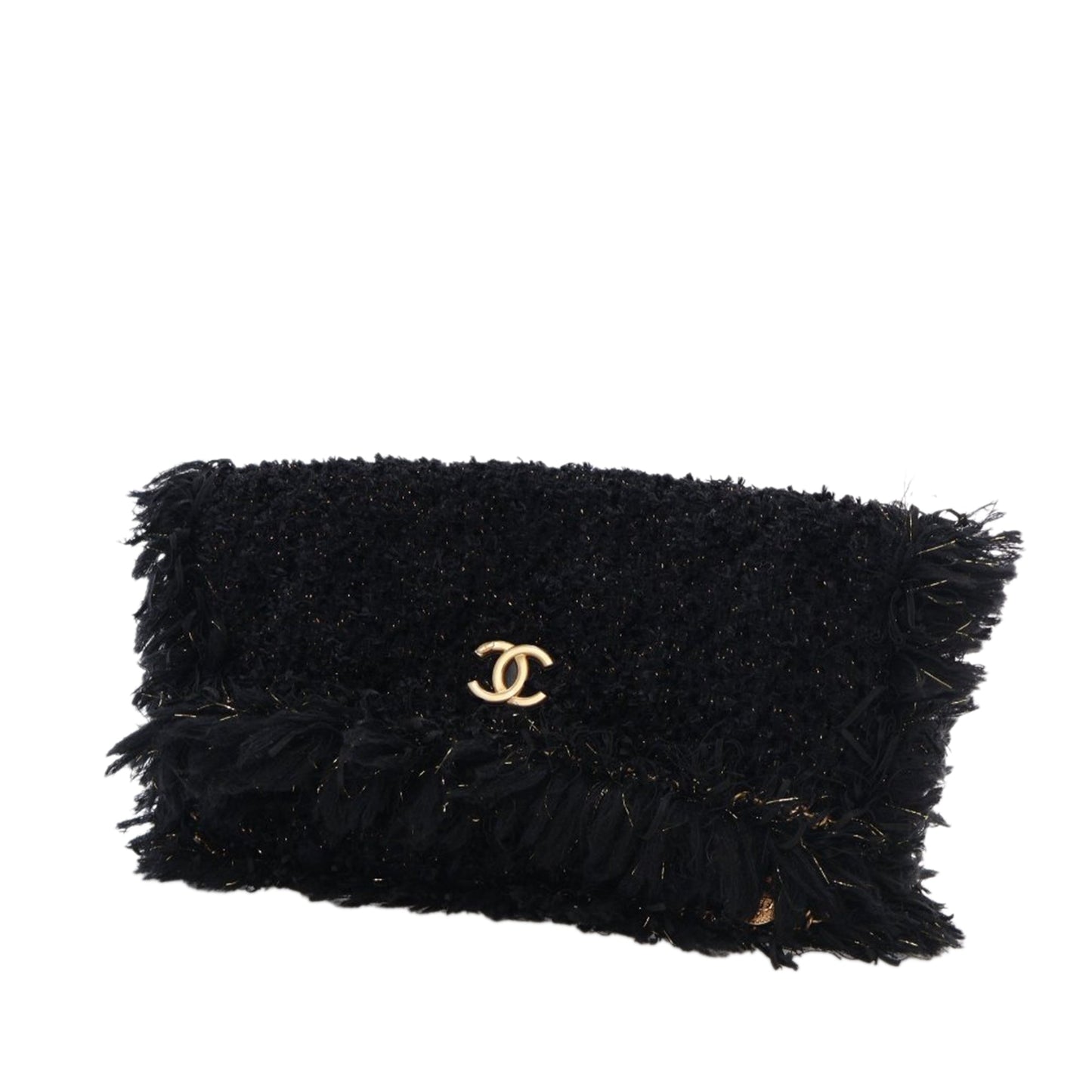 Black Chanel Tweed Fringe Paris Cosmopolite Clutch