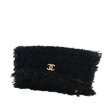 Black Chanel Tweed Fringe Paris Cosmopolite Clutch
