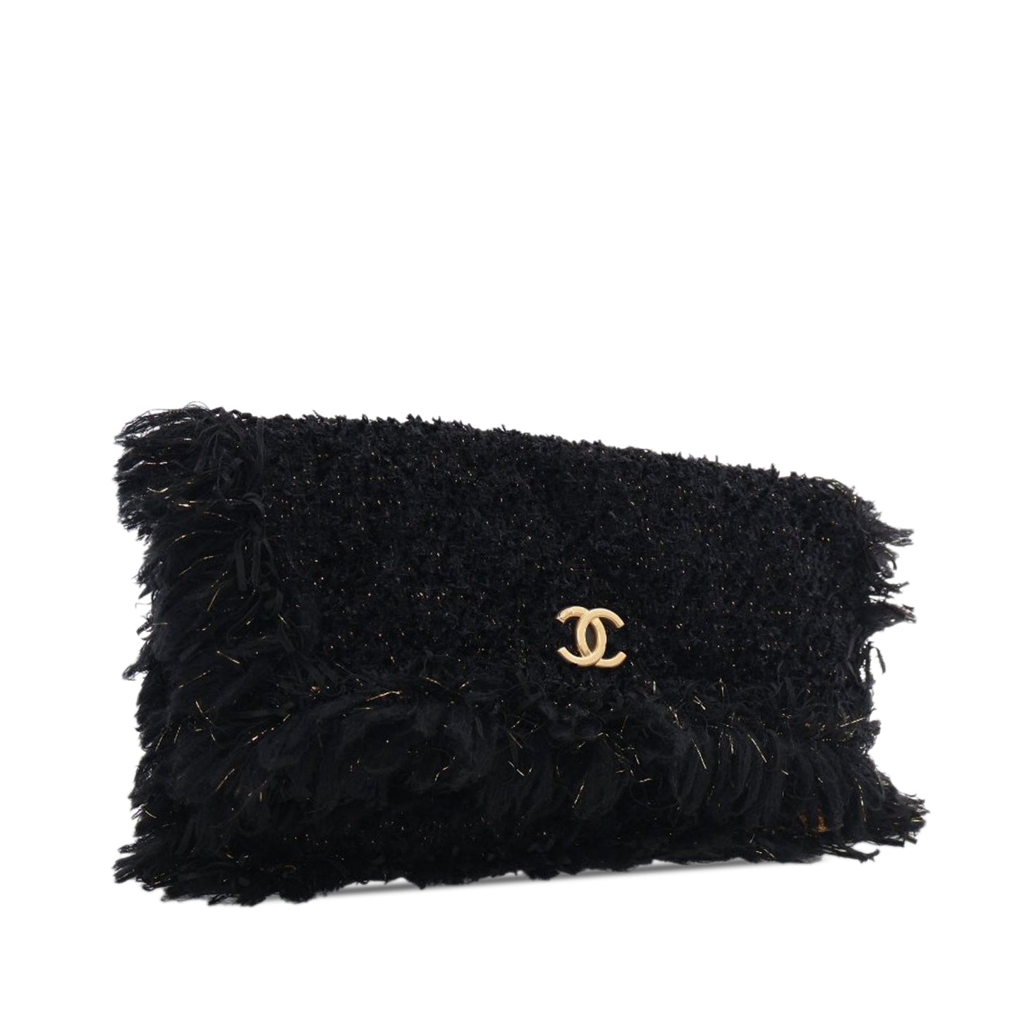 Black Chanel Tweed Fringe Paris Cosmopolite Clutch