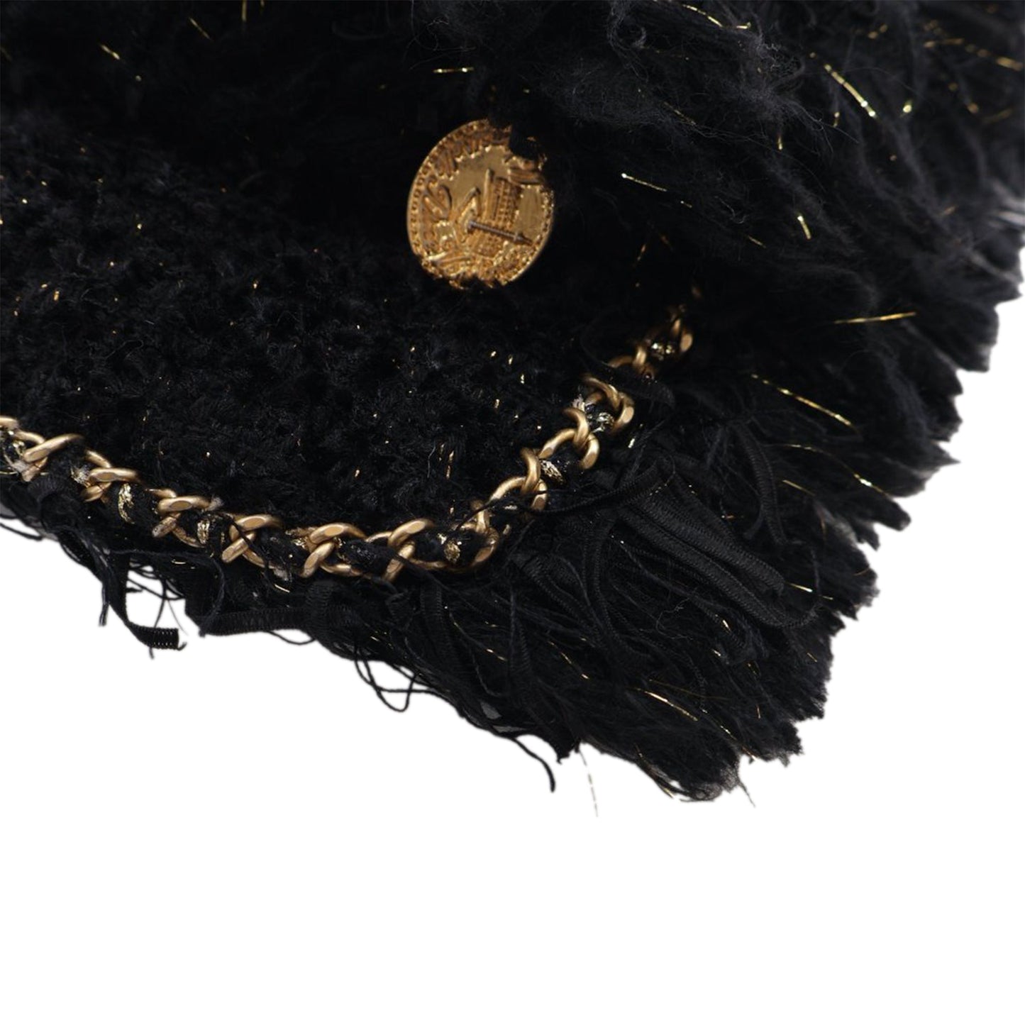 Black Chanel Tweed Fringe Paris Cosmopolite Clutch