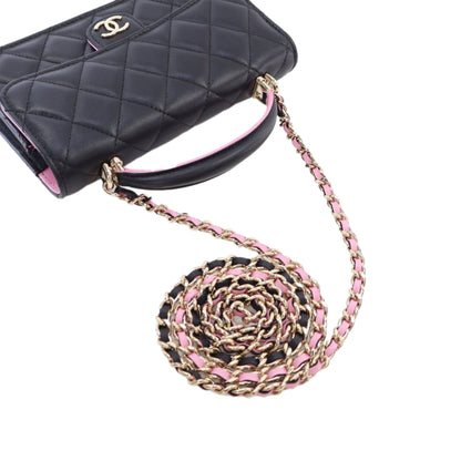 Black Chanel Bicolor Quilted Lambskin Top Handle Phone Holder with Chain Satchel