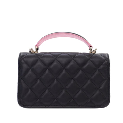 Black Chanel Bicolor Quilted Lambskin Top Handle Phone Holder with Chain Satchel