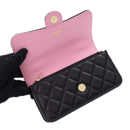 Black Chanel Bicolor Quilted Lambskin Top Handle Phone Holder with Chain Satchel