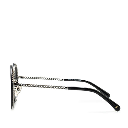 Black Chanel Chain Round Tinted Sunglasses