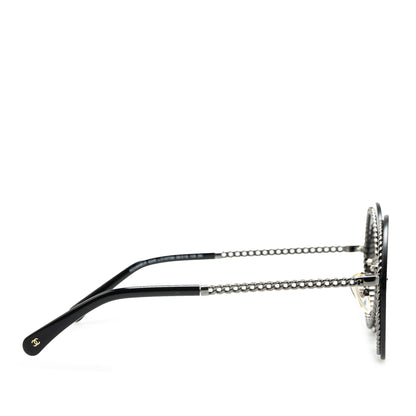 Black Chanel Chain Round Tinted Sunglasses
