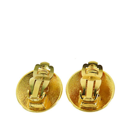 Gold Chanel Gold Plated CC Crown Clip On Earrings