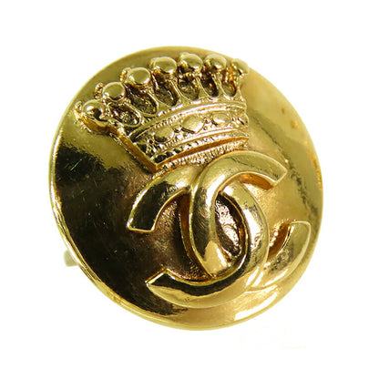 Gold Chanel Gold Plated CC Crown Clip On Earrings