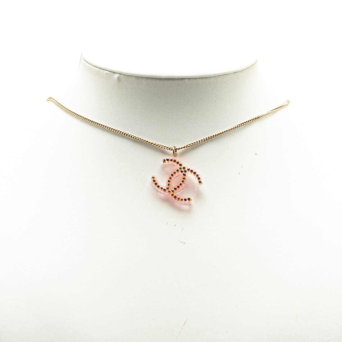 Gold Chanel Gold Plated Resin Crystal Pendant Necklace