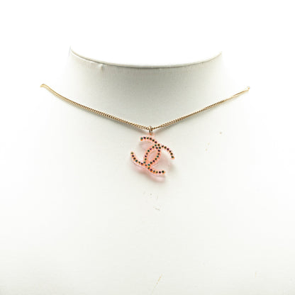 Gold Chanel Gold Plated Resin Crystal Pendant Necklace