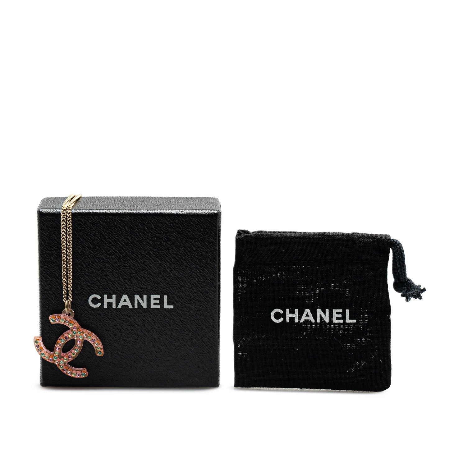 Gold Chanel Gold Plated Resin Crystal Pendant Necklace