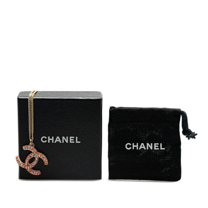 Gold Chanel Gold Plated Resin Crystal Pendant Necklace