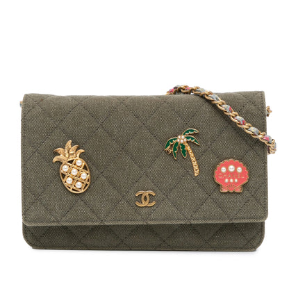 Green Chanel Quilted Canvas Coco Cuba Charms Wallet On Chain Crossbody Bag