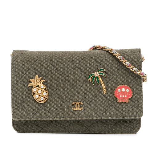 Green Chanel Quilted Canvas Coco Cuba Charms Wallet On Chain Crossbody Bag
