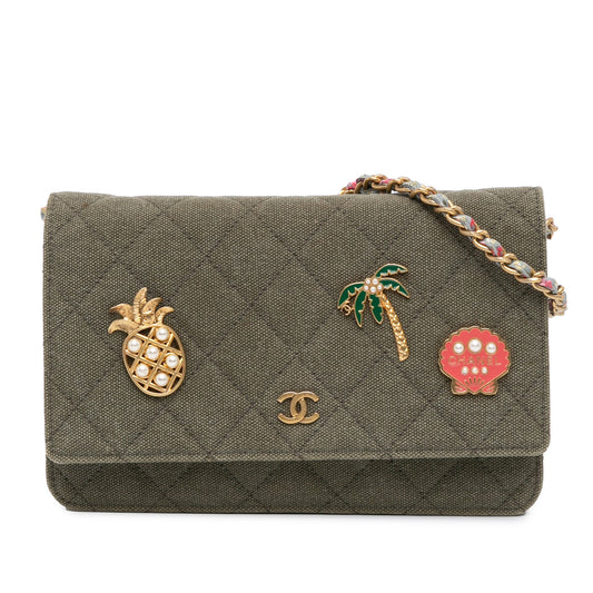 Green Chanel Quilted Canvas Coco Cuba Charms Wallet On Chain Crossbody Bag
