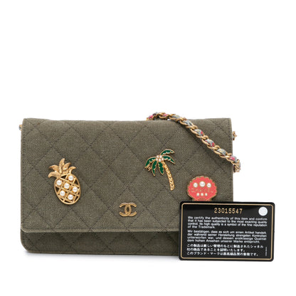 Green Chanel Quilted Canvas Coco Cuba Charms Wallet On Chain Crossbody Bag