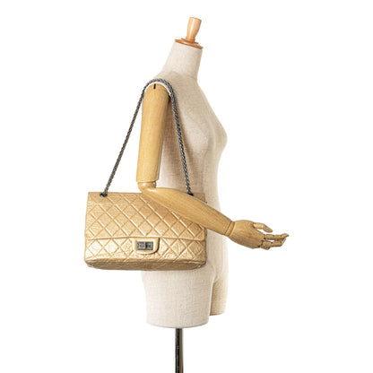 Gold Chanel Reissue 2.55 Aged Calfskin Double Flap 227 Shoulder Bag