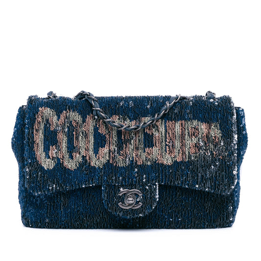 Blue Chanel Paris Cuba Medium Sequin Coco Cuba Single Flap Shoulder Bag