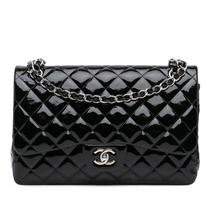 Black Chanel Jumbo Classic Patent Double Flap Shoulder Bag