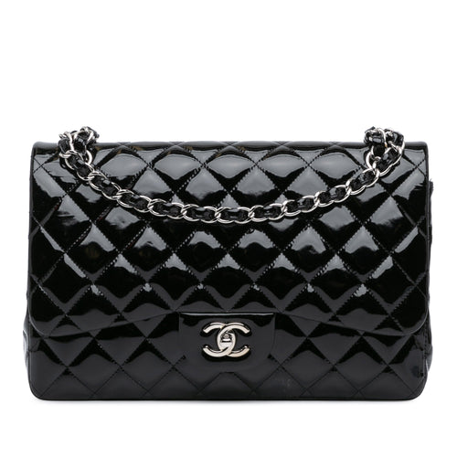 Black Chanel Jumbo Classic Patent Double Flap Shoulder Bag