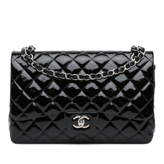 Black Chanel Jumbo Classic Patent Double Flap Shoulder Bag