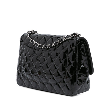 Black Chanel Jumbo Classic Patent Double Flap Shoulder Bag