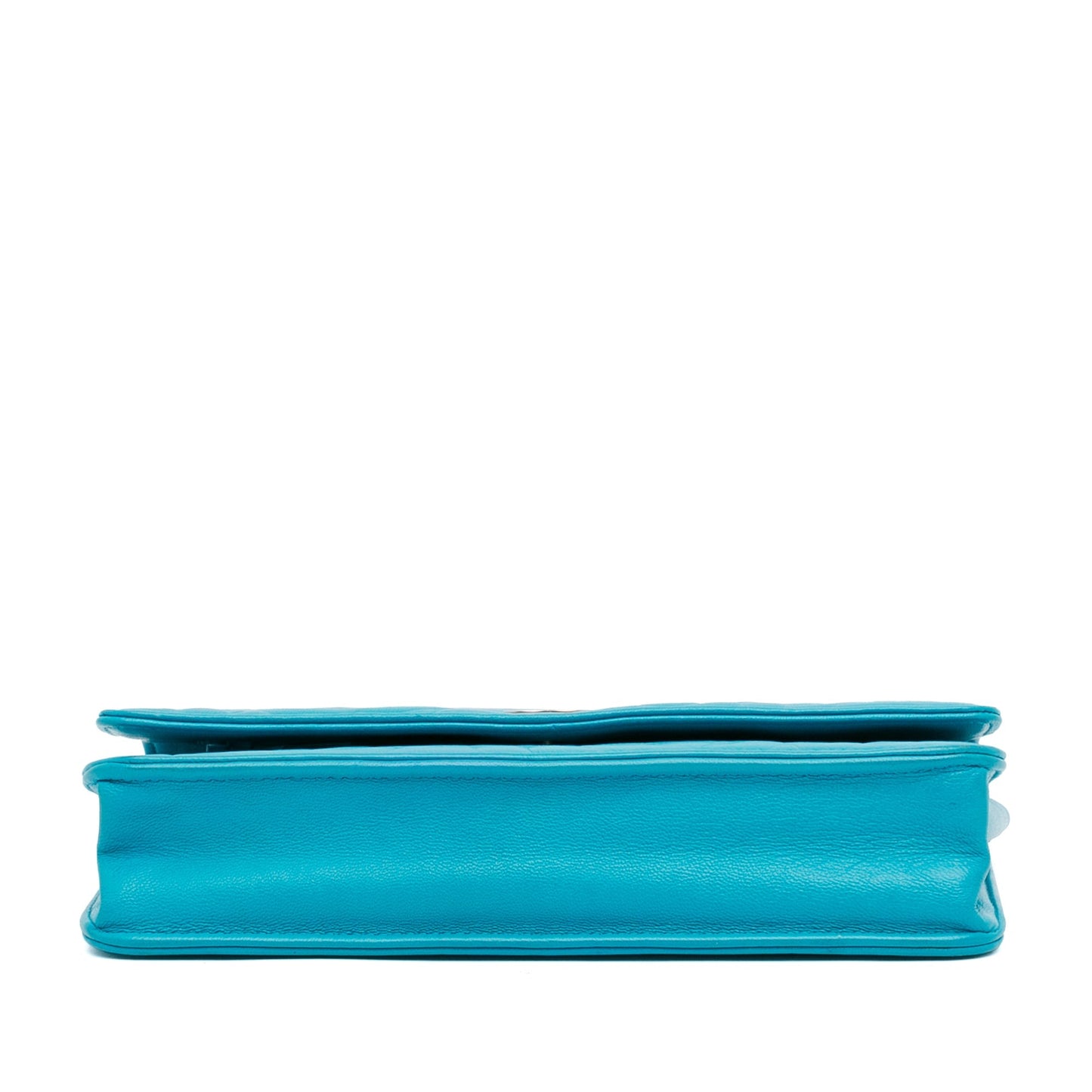 Blue Chanel Lambskin Camellia Embossed Wallet On Chain Crossbody Bag
