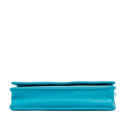 Blue Chanel Lambskin Camellia Embossed Wallet On Chain Crossbody Bag