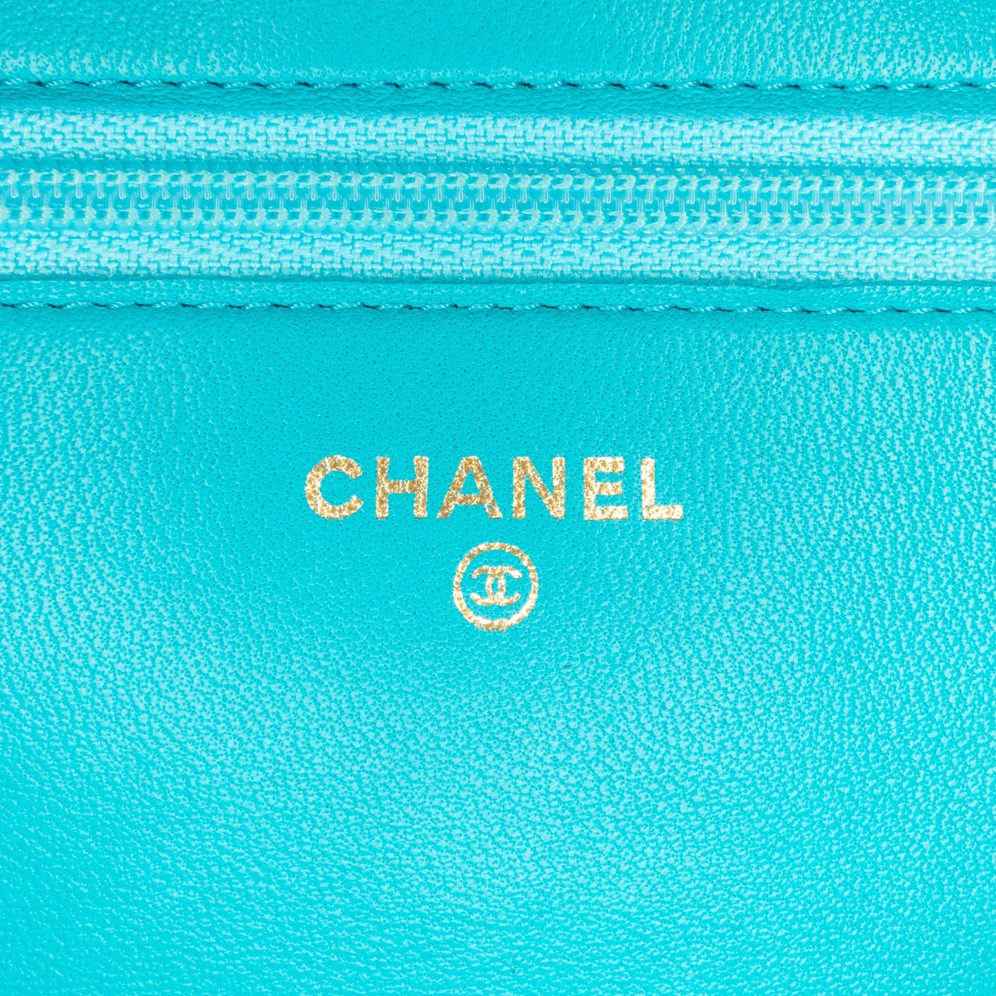 Blue Chanel Lambskin Camellia Embossed Wallet On Chain Crossbody Bag