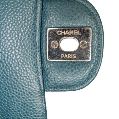 Blue Chanel Medium Classic Chevron Caviar Double Flap Shoulder Bag