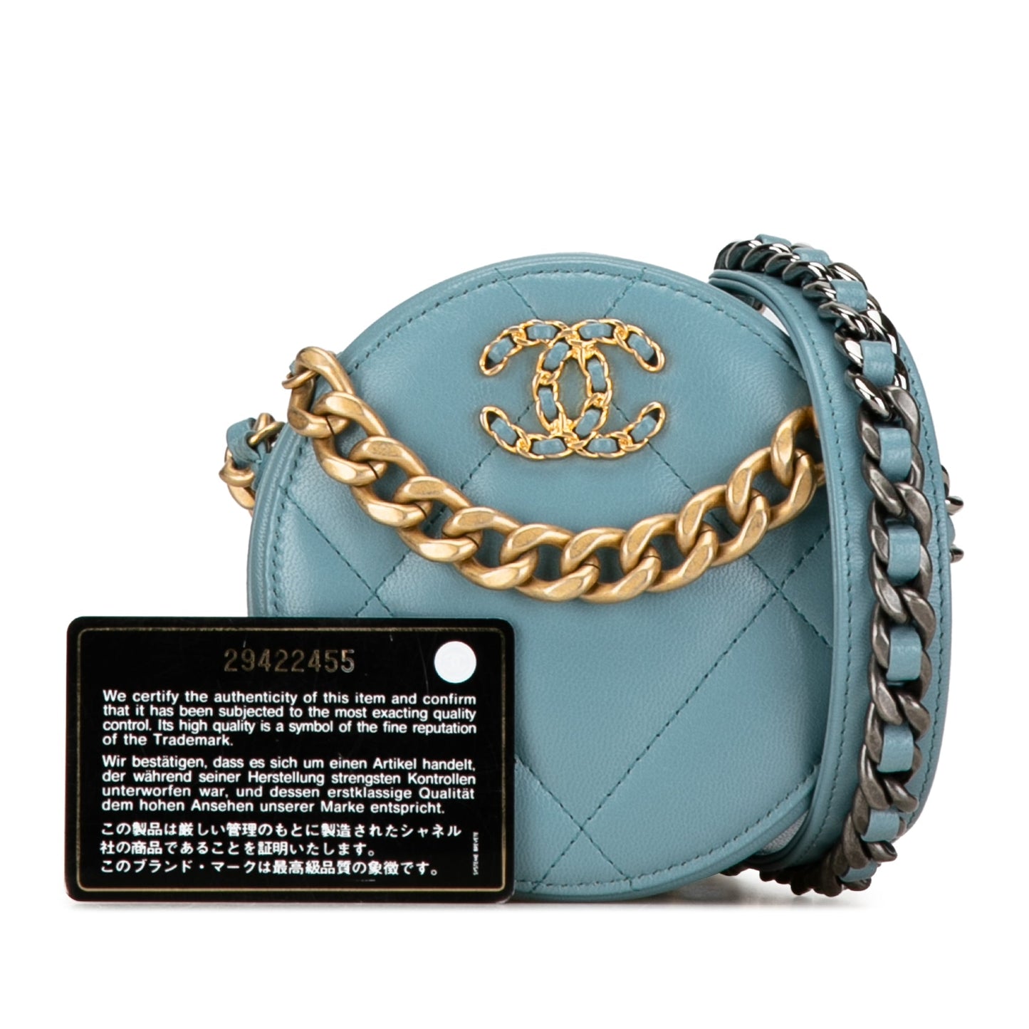 Blue Chanel Lambskin 19 Round Clutch with Chain Satchel
