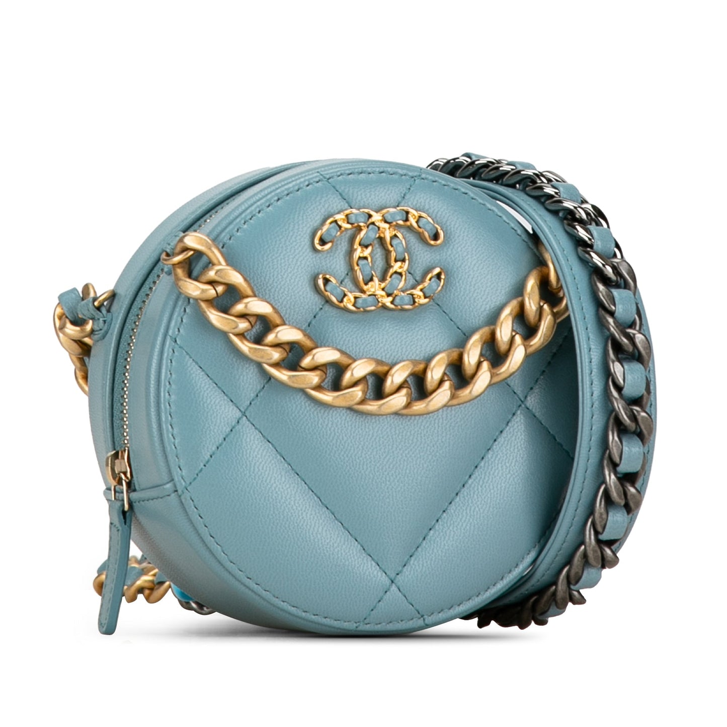 Blue Chanel Lambskin 19 Round Clutch with Chain Satchel