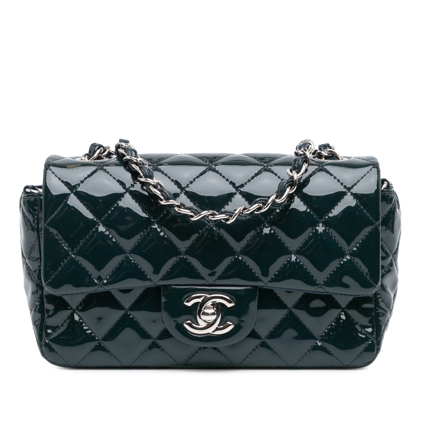 Blue Chanel Mini Rectangular Classic Patent Single Flap Crossbody Bag