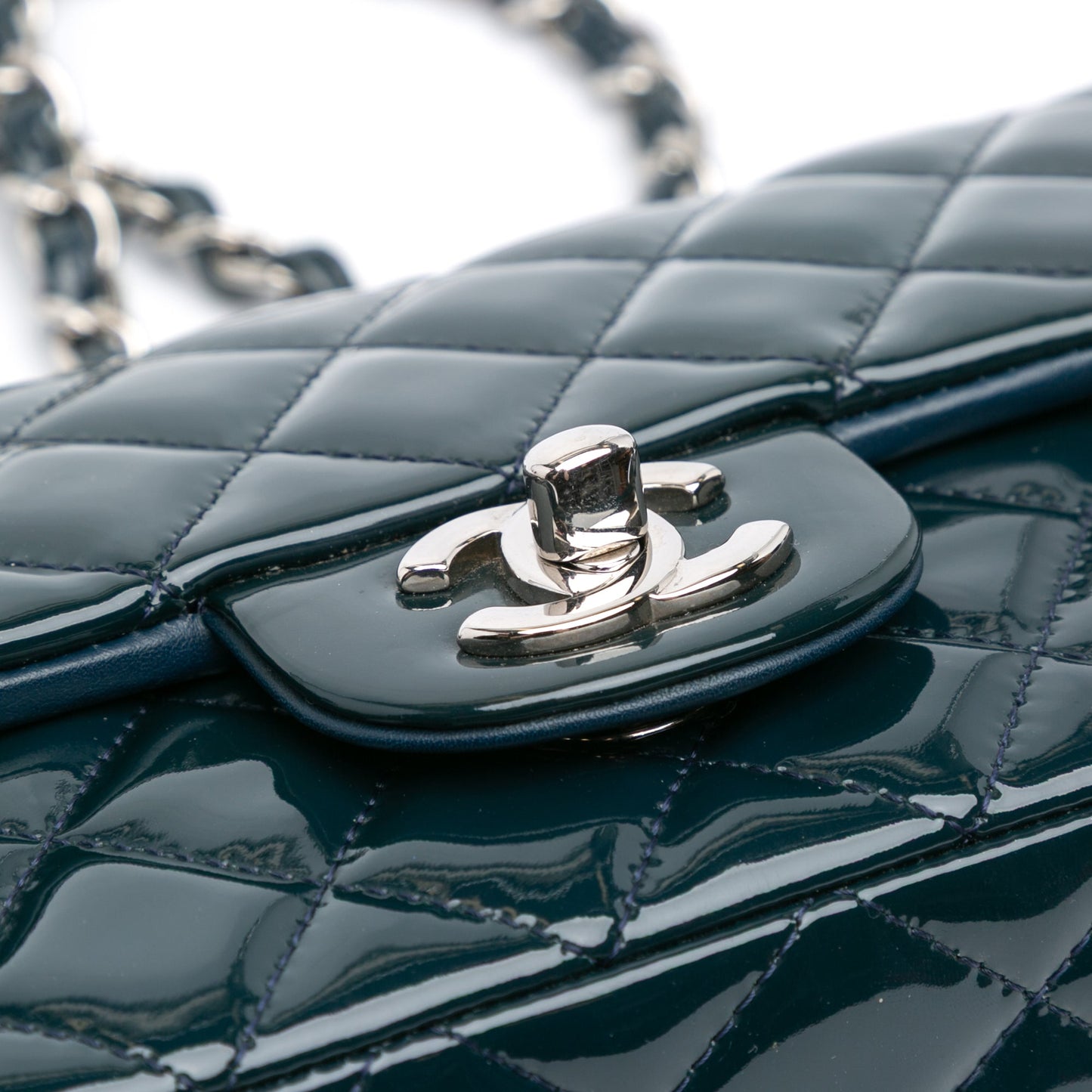 Blue Chanel Mini Rectangular Classic Patent Single Flap Crossbody Bag