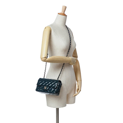 Blue Chanel Mini Rectangular Classic Patent Single Flap Crossbody Bag