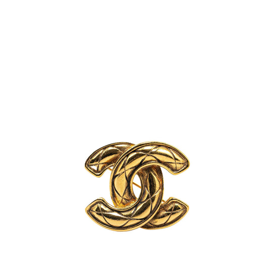 Gold Chanel Gold Plated CC Quilted Brooch