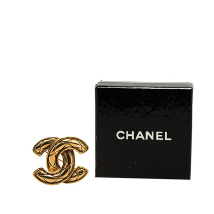 Gold Chanel Gold Plated CC Quilted Brooch