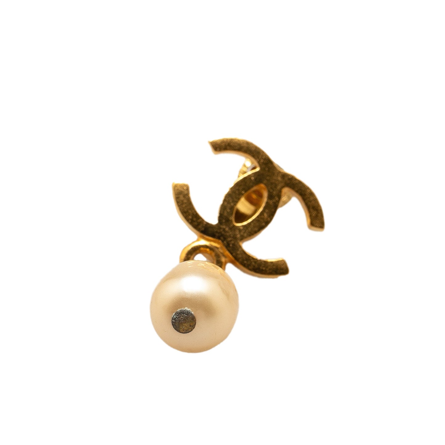 Gold Chanel Gold Plated CC Faux Pearl Drop Clip on Earrings