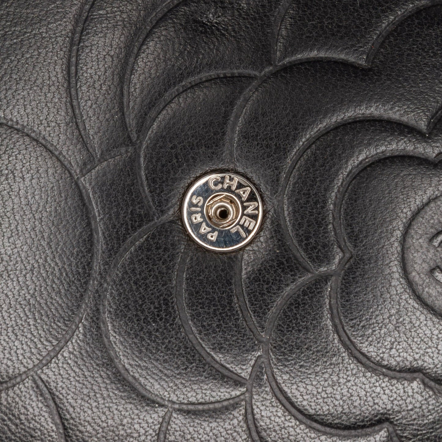 Black Chanel Lambskin Camellia Embossed Wallet On Chain Crossbody Bag