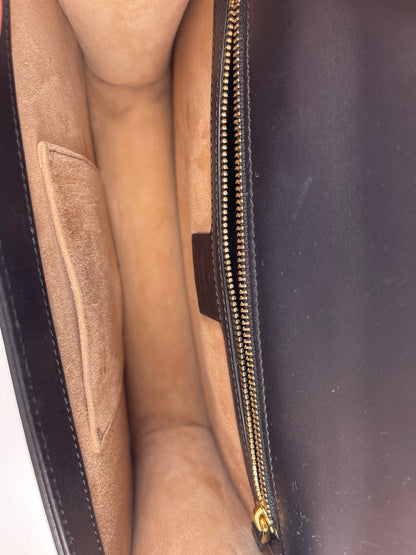 Gucci Black Leather Small Sylvie Bag Canvas with Gold Hardware and Canvas Strap