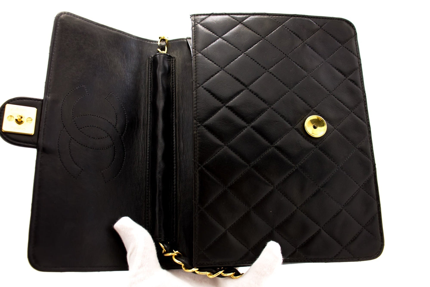 CHANEL Small Chain Shoulder Bag Clutch Black Quilted Flap Lambskin d22