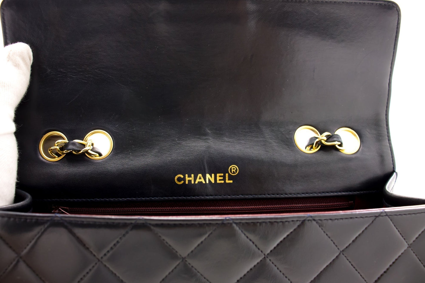 CHANEL Vintage Classic Chain Shoulder Bag Black Quilted Flap Lamb c20
