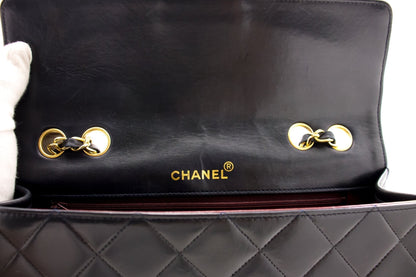 CHANEL Vintage Classic Chain Shoulder Bag Black Quilted Flap Lamb c20
