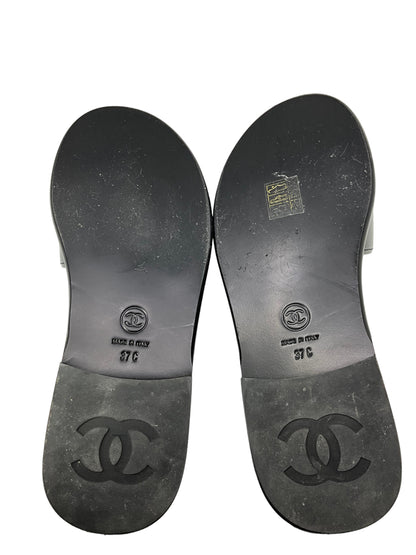 Chanel Black Leather Sandals Size 7