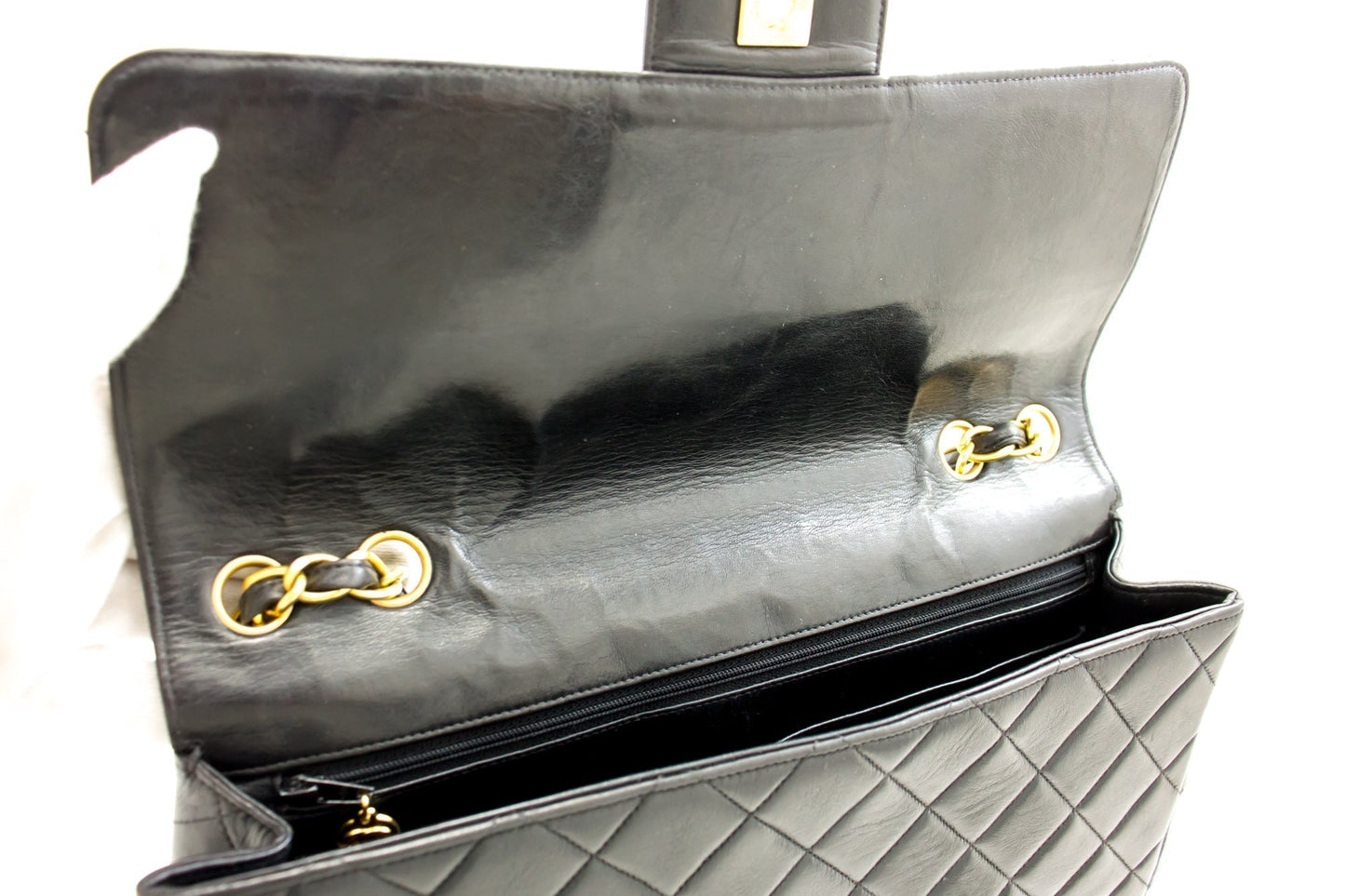 CHANEL Jumbo 11" Large Chain Shoulder Bag Flap Black Lambskin Gold f35