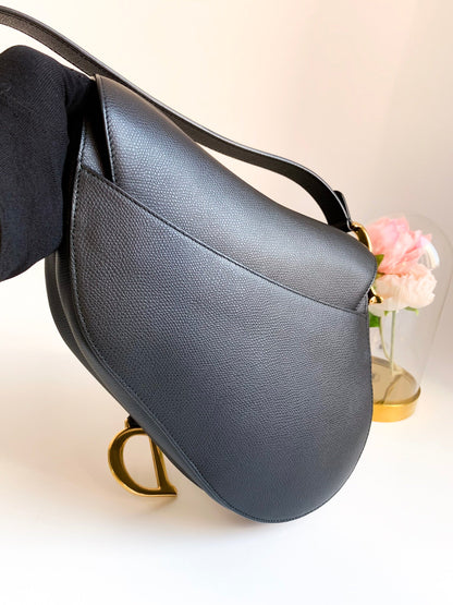 Dior Saddle Medium Black Grained Calfskin GHW